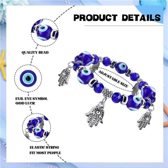9Pcs Evil Eye Bracelets for Men Women Bead Bracelet Set - Picture 6 of 6